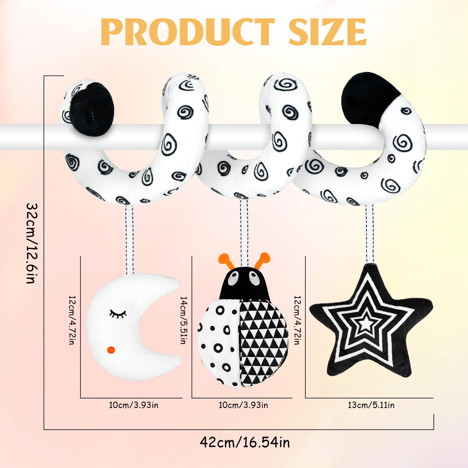 XIXILAND Car Seat Toys for Babies 0-6 Months Boys Girls, Black and White High Contrast Baby Toys 0-3 Months Carseat Toys for Infants 0-6 Months, Stroller Toys Newborn Infant Toys for 0-18 Months