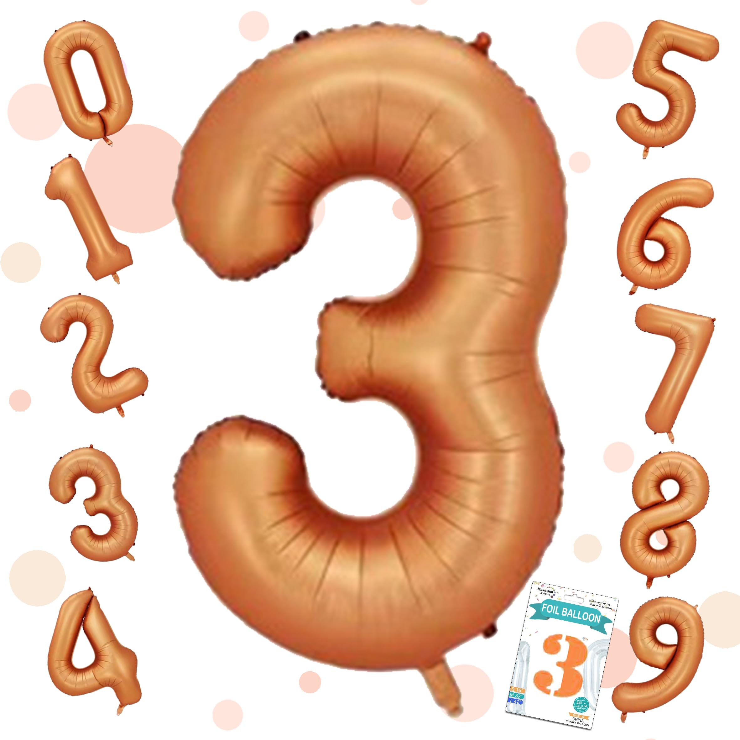 数字バルーン 大きい ナンバーアルミ風船 40インチ約100cm 誕生日 ハッピーバースデー 飾り付け 記念日 お祝い 成人式 卒業 入学 (3、オレンジ) の商品画像
