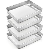 TeamFar Rectangular Cake Pan, 10.5’’ x 8’’ x 2’’ Stainless Steel BakingLasagna Cake Pan, Non-Toxic & Heavy Duty, Brushed Surface & Deep Side, Easy Clean & Dishwasher Safe - 4 PCS