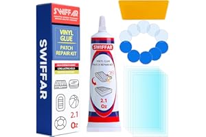 SWIFFAR Air Mattress Patch Kit, Heavy Duty Underwater Pool Liner Patch Kit, Effective Vinyl Glue for Above Ground Pool, Paddle Board, Float, PVC Boat, Raft, Air Bed, Bounce House, Hot Tub, Gentle Formula
