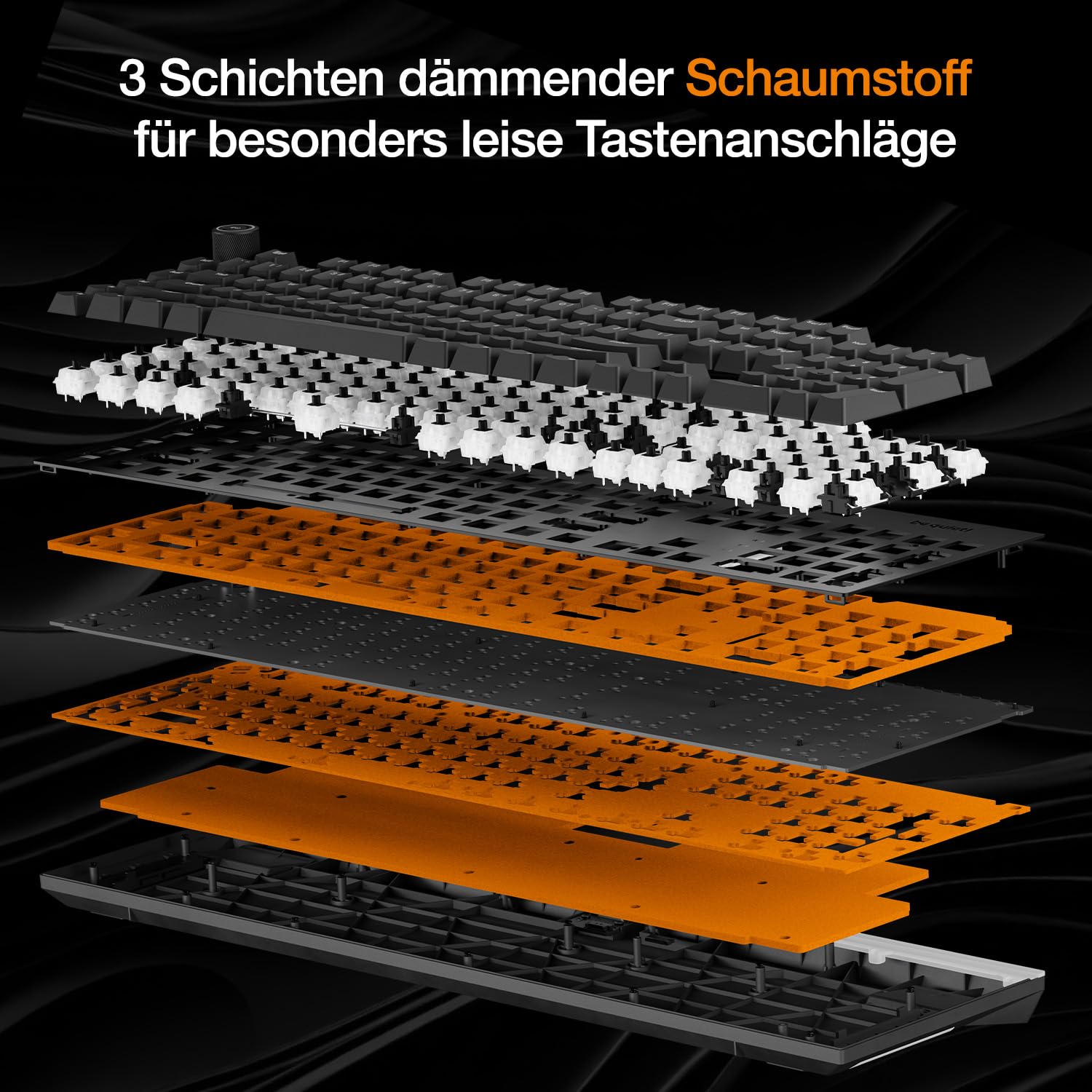 be quiet! Light Mount Silent Linear DE ISO Tastatur, mechanische Switches, schneller Tastenanschlag, 3 Schichten Dämmung, ab Werk geschmierte Schalter, Hot-Swap-Funktion, PBT-Double-Shot-Tastenkappen 3