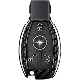 T-carbon Key Fob Cover Compatible with Benz Real Glass Fiber Key Fob Protector fits for Mercedes Benz A B C S Class SLC SLC AMG Key Case fits for Benz C63 GLE43 Key Case,Silver Black