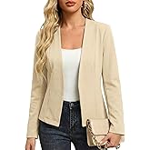 Mina Self 2026 Spring Women's Tweed Blazer Jacket - Collarless Open Front Fully Lined Elegant Fitted Fashion Casual Work Coat