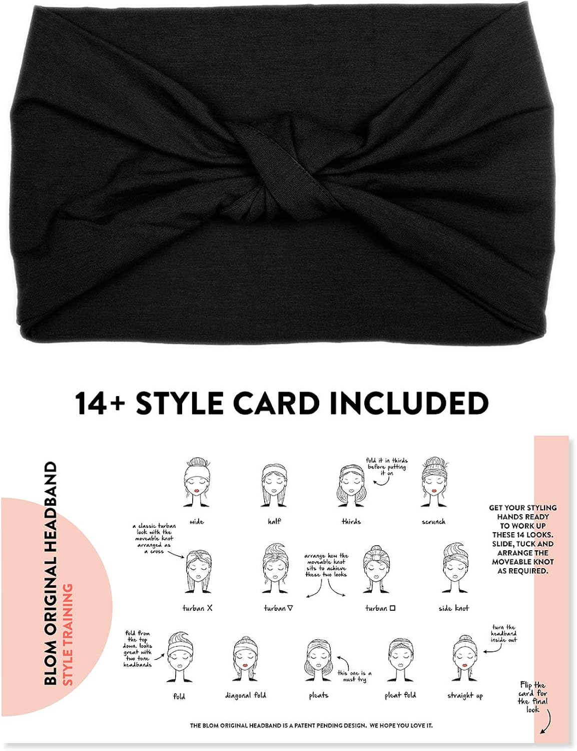BLOM Original Headbands For Women. Multi Style Design for Yoga Fashion Workout Gym Running Athletic Travel. Wear Wide Turban Thick Knotted. Comfort Stretch Versatility. Ethically Made in Bali. (Black): Clothing