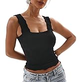 Women's Square Neck Seamless Wide Strap Crop Tank Tops,Slim Fit Flower Lettuce Trim Crop Cami Tops, Love Letter Cami