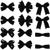 Velvet Black Ribbon Hair Bows Alligator Clips 12 Pcs 3in Cute Fall Halloween New Year Dressy Bowknot Barrettes for Baby Toddler Teen Girls School Kids Xmas Valentines Birthday Gift