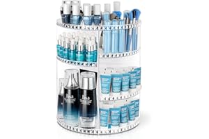 MAYFIY 360° Rotating Makeup Organizer, Large Capacity Vanity Organizer with DIY Adjustable Trays, Makeup Brush Perfume Skincare Organizer Spinning Holder Shelf Storage Rack for Bathroom, Bedroom