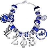muiot Delicate ZETA sorority society Rhinestone Pendant Blue big hole Glass Bead Bracelet bangle