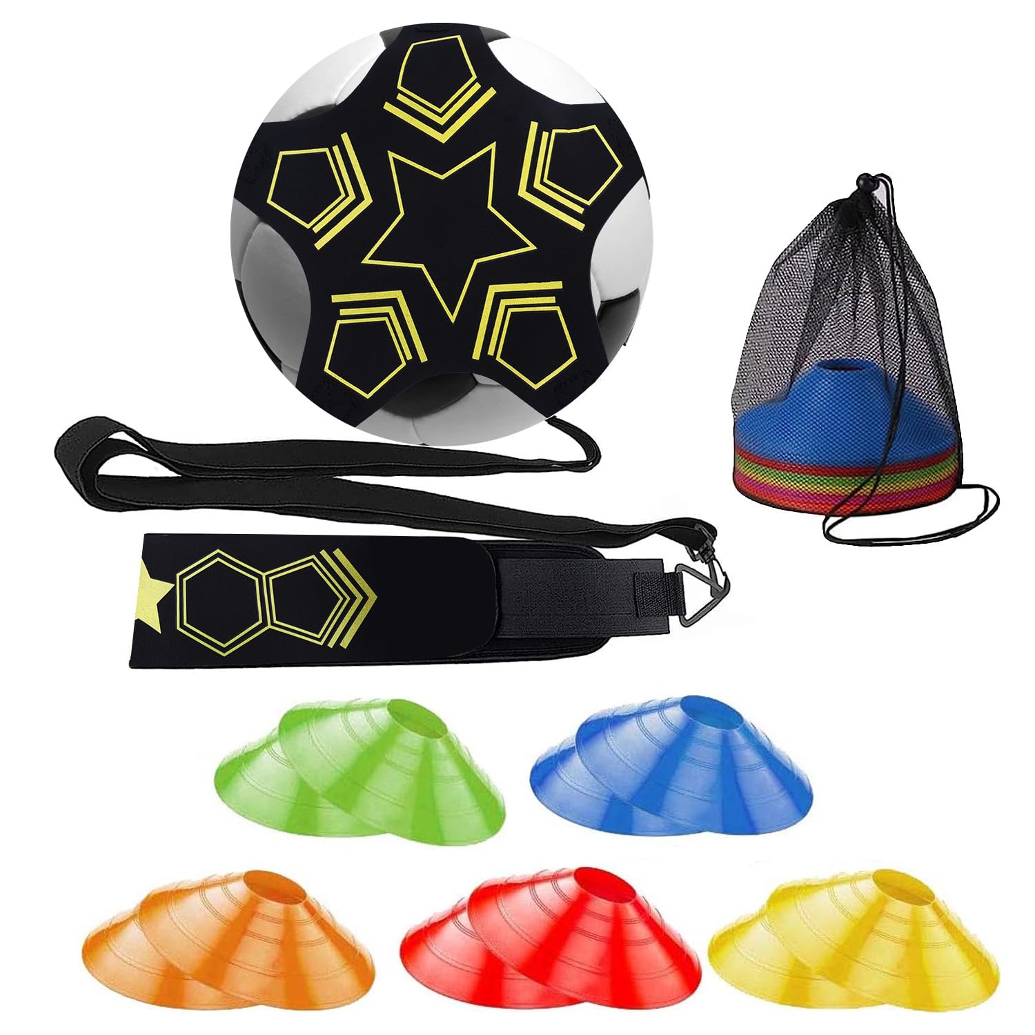 wadafen Football Kick Trainer,Football Training Equipment Hands Free Solo Practice and 20pcs Soccer Training Cones Kit, Adjustable Soccer Train Waist Belt for Adults Kids Footballs Gift