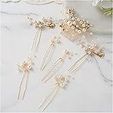 SWEETV Bridal Wedding Hair Accessories Set of 7, Pearl Wedding Hair Comb Rhinestone HairPins Leaf HairPieces Elegant Bridal Headpieces Accessories for Brides Bridesmaids Women Girls