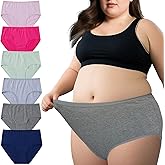 Feihtl Women’s Plus Size Cotton Underwear Ladies Panties XL-5XL 6-Pack Mid Waist Briefs for Women