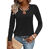 LOLONG Womens Long Sleeve Shirts Fall 2025 Sexy Tops Ribbed Knit Cut Out Ring Keyhole Neck Casual Tees