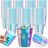 YIMITEE 50 Pack Iridescent Plastic Cup, 12 OZ Disposable Bachelorette Party Cups, Glitter Drinking Cups, Holographic Shiny Beverage Cup, Party Supplies for Disco, Birthday, Wedding, Decorations