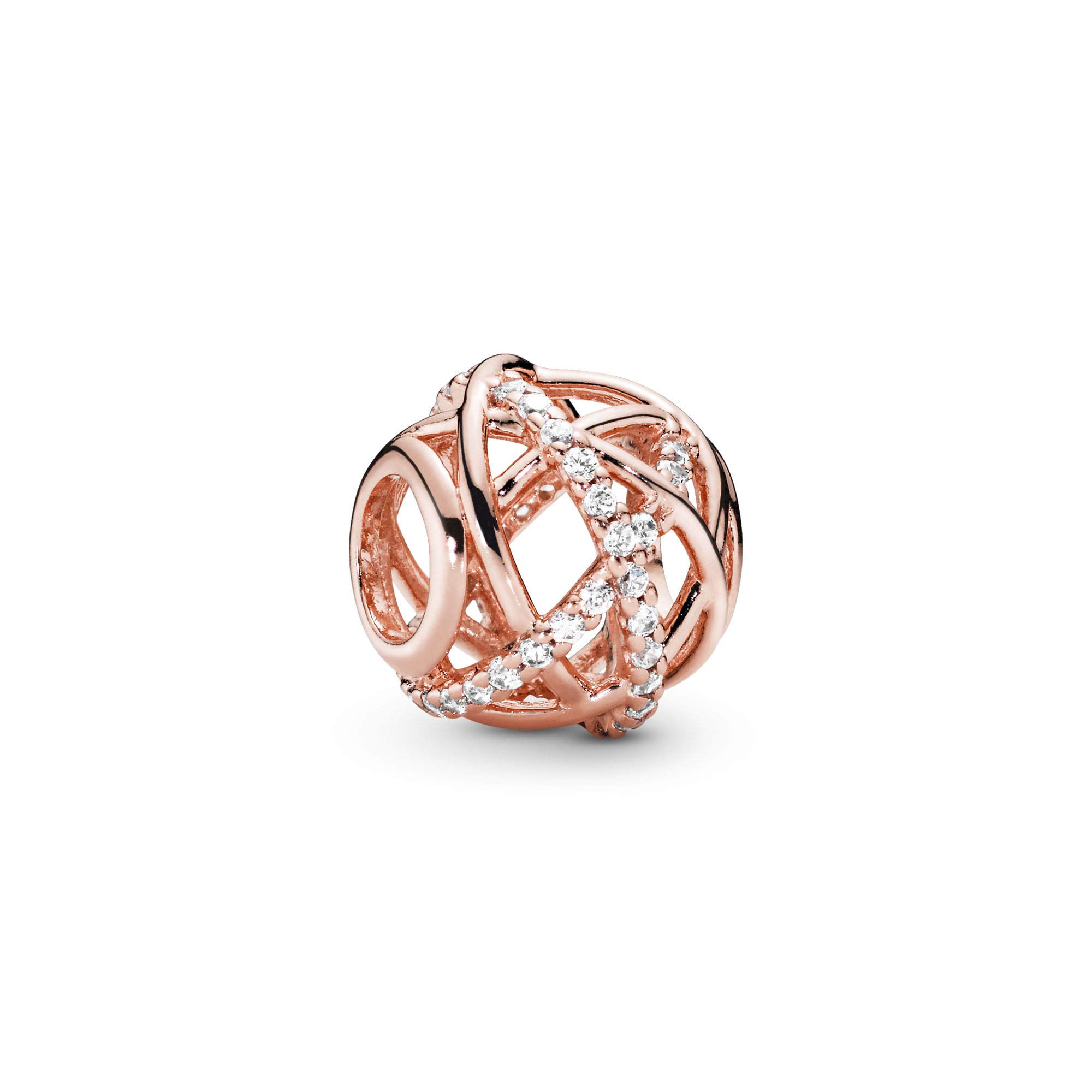 Pandora Timeless Sparkling & Polished Lines Openwork abstract 14k rose gold-plated charm with clear cubic zirconia