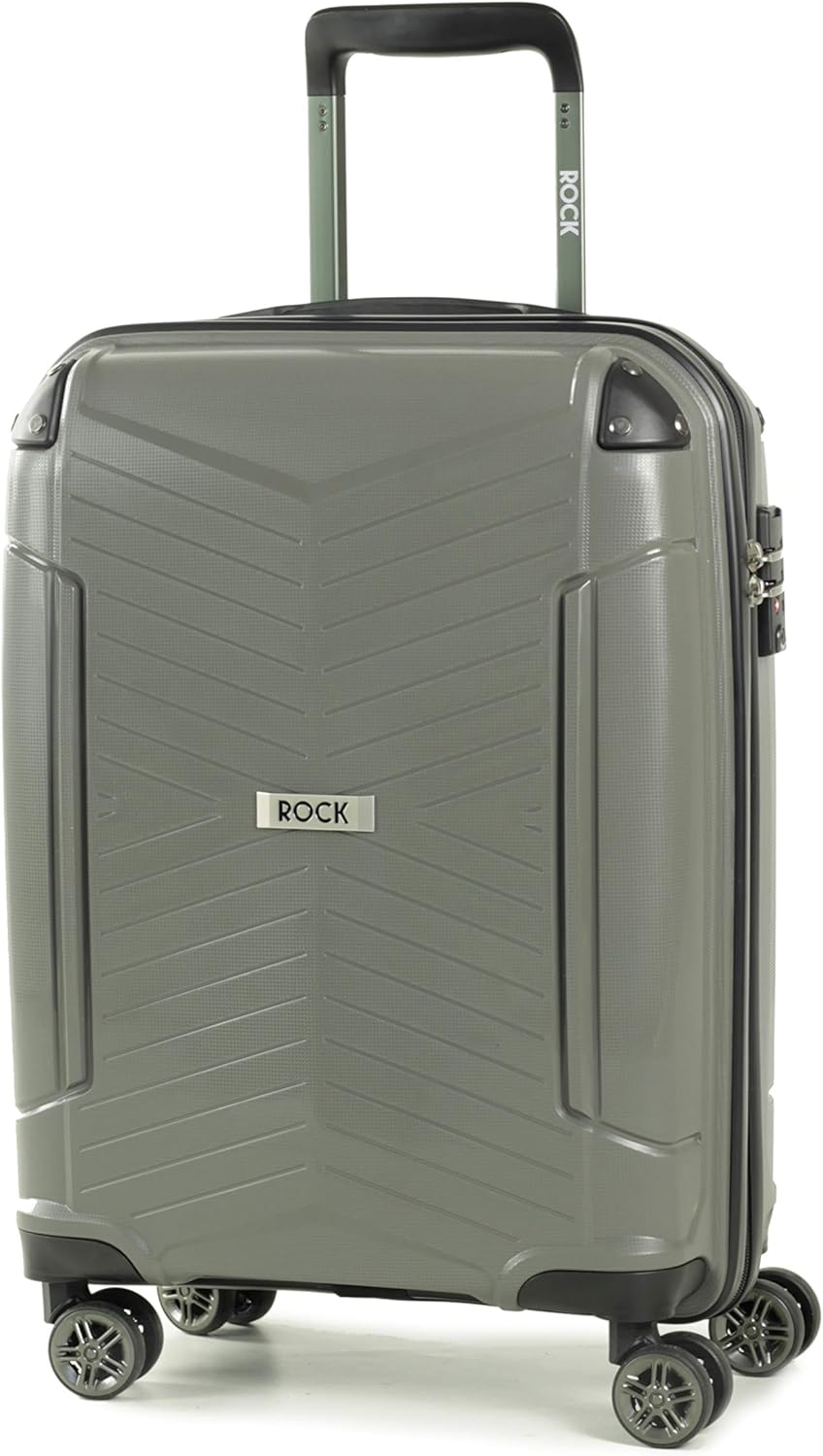 Rock Lexington 55cm Corner Protector Hardshell 8 Wheel Spinner Suitcase Grey Amazon.co.uk Luggage