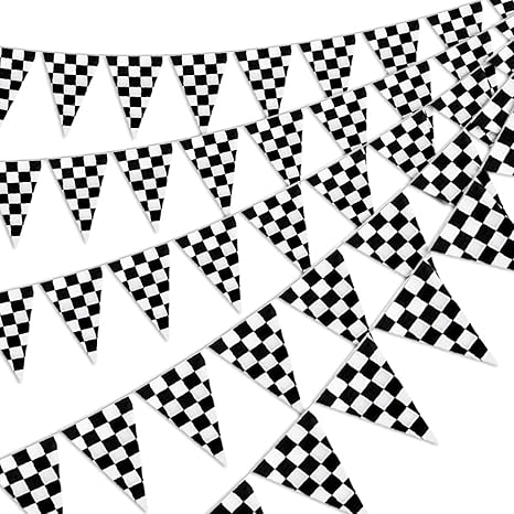 Rubfac 170ft 120pcs Checkered Black And White Pennant Banner