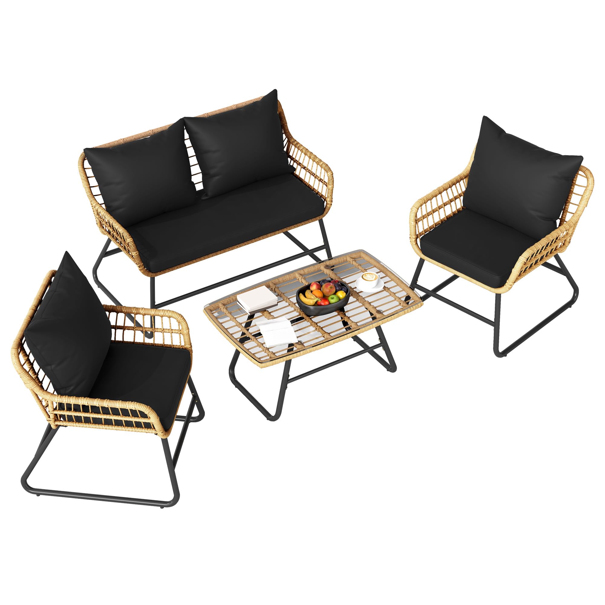 DWVO Outdoor Conversation Set 4 Piece, Outdoor Wicker Bistro set with ...