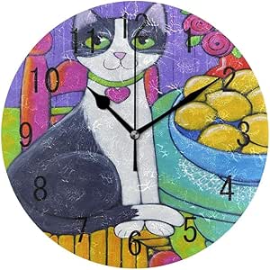 NIUMM Reloj De Pared Gato De Dibujos Animados Gatito Flor para El Hogar