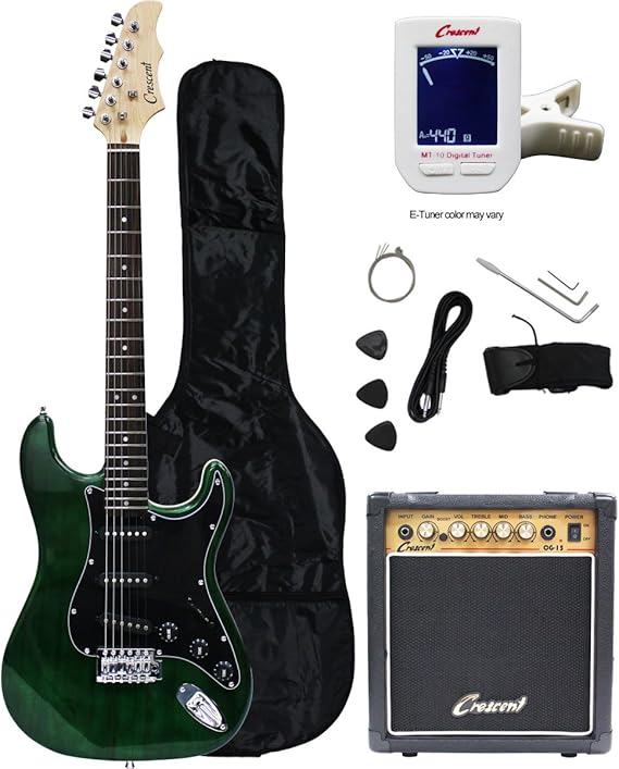 Crescent Electric Guitar Starter Kit Greenburst Color (Includes Amp