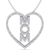 Silver Smile Sterling Silver Diamond Mom Heart Pendant Necklace – 1/4 Carat Total – Hypoallergenic & Tarnish-Resistant – 18" Cable Chain – Elegant Gift for Mother’s Day, Birthday, or Anniversary