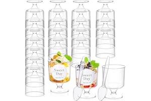 100 Pcs Clear Dessert Cups with Spoons 5 Oz Plastic Parfait Cup Disposable Appetizer Round Serving Goblet Dessert Cup for Par