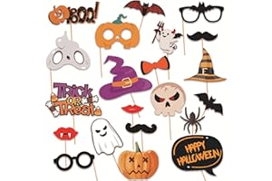 KALOR Happy Halloween Photo Booth Props - 21 Pcs Witch Hat, Pumpkin, Bat, Tombstone Fancy Party Decor Selfie Props