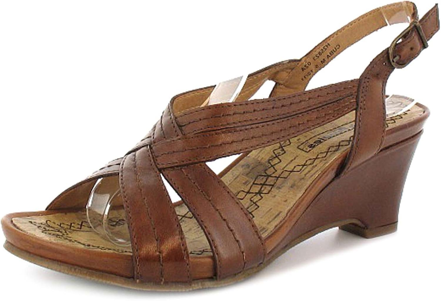 New Womens/Ladies Tan Leather Hush Puppies Wedged Slingback Sandals