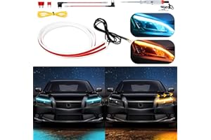 DUOFU365 Car LED Strip Lights,DRL Daytime Running Lights Waterproof Flexible 12 Inch Dual Color Car Led Headlight Strip Sequential Switchback Led Strip Ice Blue &Amber/Yellow