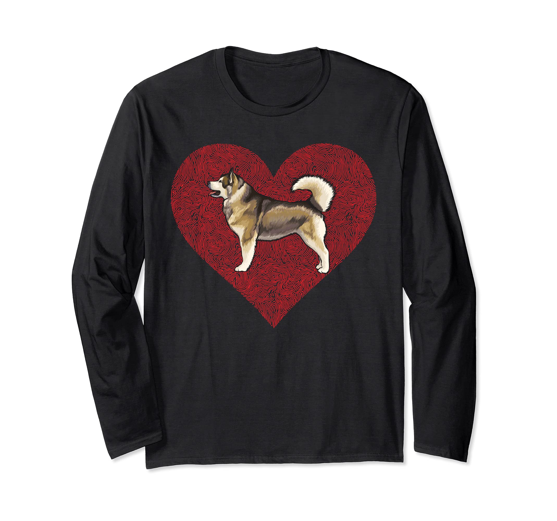 Alaskan Malamute Valentines Day Dog Love Fingerprint Long Sleeve T-Shirt