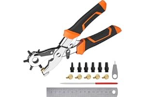 Diyife Belt Hole Puncher for Leather, [Complete Professional Kit] Ergonomic Effortless 6-Sizes Leather Hole Punch with 6 Spar