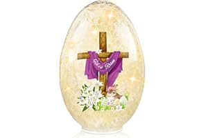 SOLEIM Ester Egg Light Decorations, 8.27'' Lighted Glass Egg Tabletop Decor He is Risen Crackle LEDs Night Light, Lighted Glass Spheres Decorative Balls Glass Orb Table Lamps