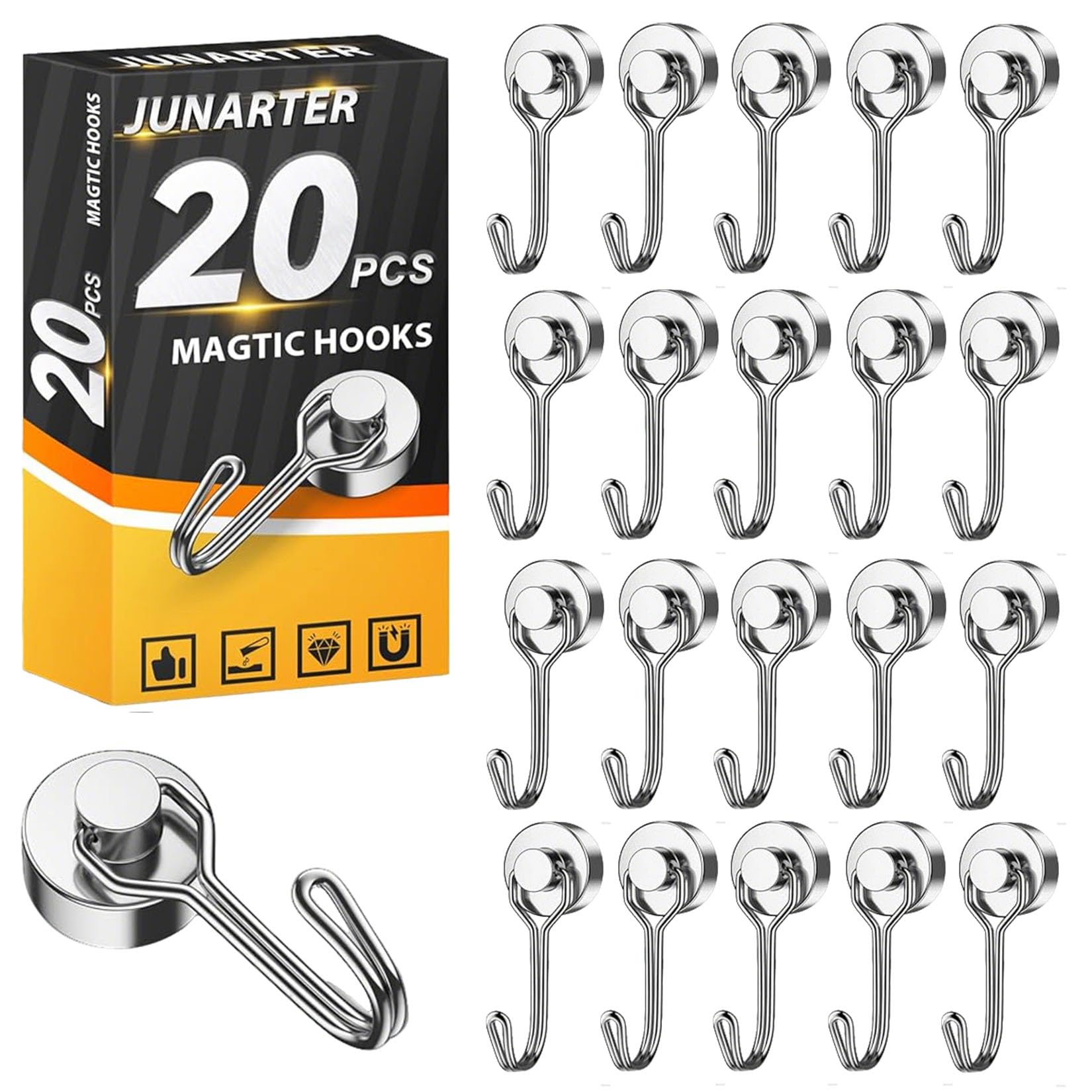 Photo 1 of Junarter 20 Pack Magnetic Hooks Heavy Duty, 25LBS Strong Neodymium Magnet Hooks, Swivel Swing Magnetic Hooks for Hanging, Magnet Hooks for Cruise Cabins, Kitchen, Home, Office, Garage, Grill