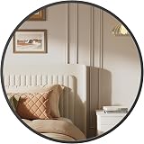 SONGMICS Round Mirror 40.7 cm Black Aluminum Frame LWM104B01