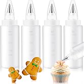 Yiyiring 4 Pcs Squeeze Icing Bottles for Cookie Decorating,4 oz | Frosting Piping with Tips, Cupcakes Pancakes Arts, Clear Plastic Marks, 4 oz Food Coloring Writer Applicator Tool