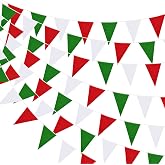 Preboun 400 ft Pennant Banner Flags 240 String Hanging, Red, Green, White | Hanging Garland for Grand Opening Carnival Birthday Party Outdoor, String Banners Bulk, Vibrant Celebration Decor Items