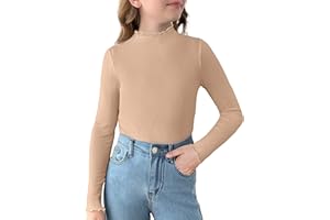 Arshiner Girls Lettuce Trim Mock Neck Long Sleeve Shirts Ribbed Knit Slim Fit Base Layer Tops Tees