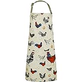RosieLily Rooster Apron Cute Chicken Apron for Women Beige with Pockets for Cooking Baking Gardening Gifts