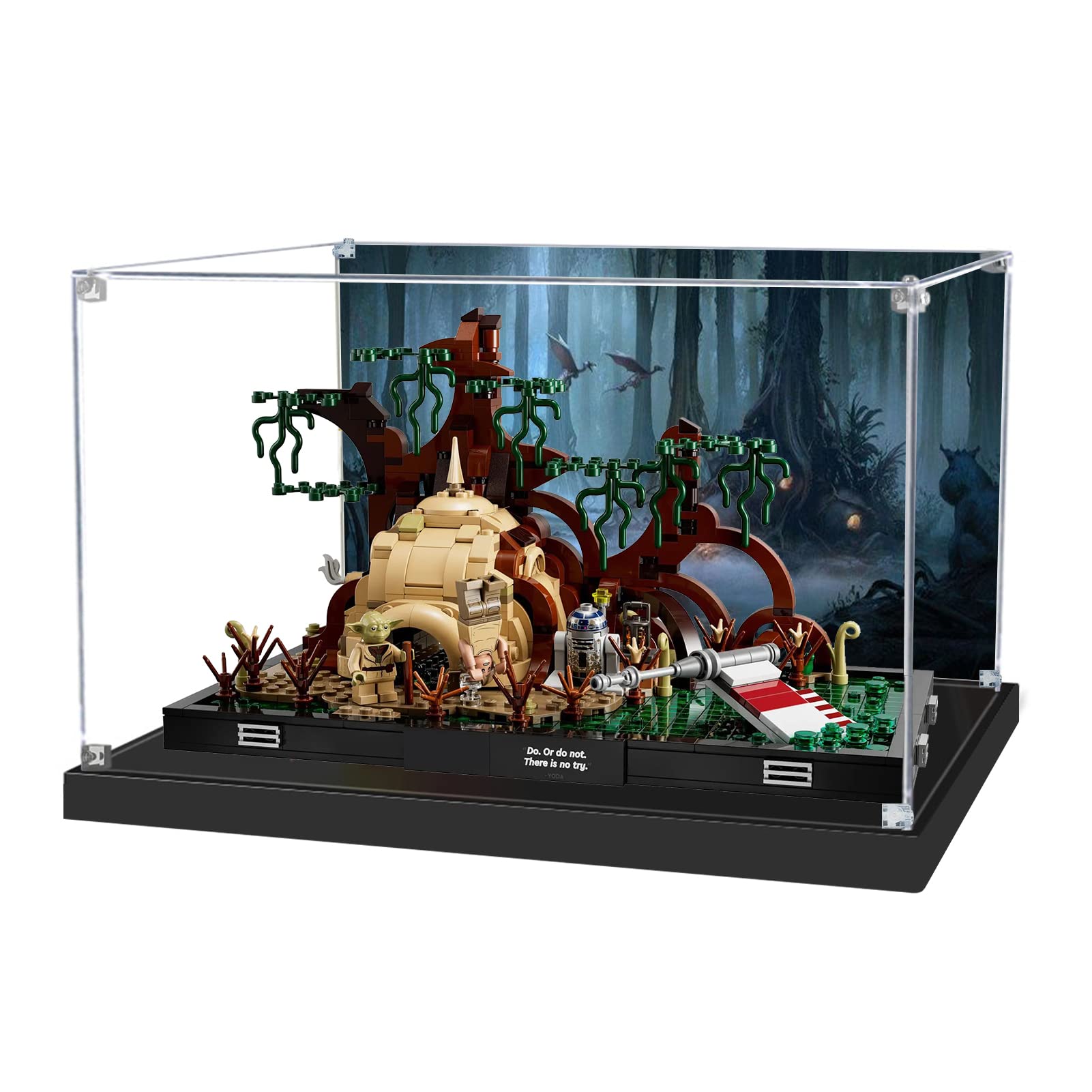 icuanuty Acrylic Display Case Compatible with Lego 75330 Dagobah Jedi Training Diorama, Dustproof Display Box for Models Collectables (Only Case) (with Background)
