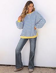 UEU Women Oversized Striped Sweatshirt Long Sleeve