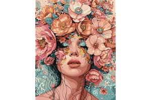 AALBLAC Paint by Numbers on Canvas for Adults - Woman Flowers Paint by Numbers Kit for Adults Beginner, Easy Acrylic Flowers Girl Watercolor Number Painting for Gift Home Wall Decor 16x20 Inch