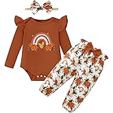 Latnnut Baby Girl Clothes Newborn Infant Cotton Ruffle Romper+ Floral Pants + Headband Sets Fall Winter Outfits