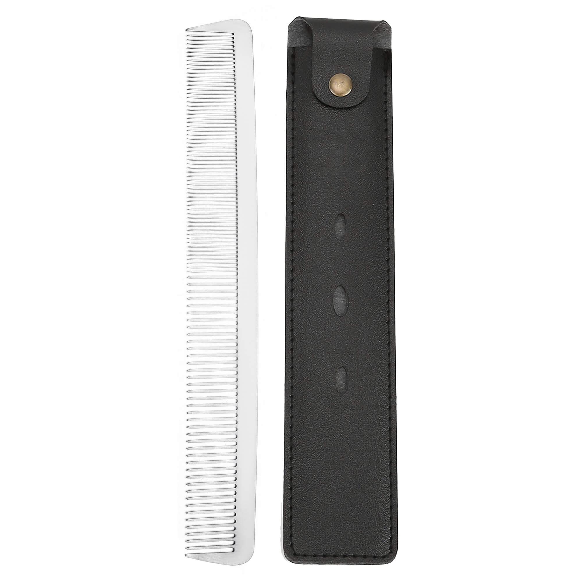 CCbeauty Metal Professional Barber Comb for Men and Women, Stainless Steel Hair Cutting Tool, Hairdressing Styling Set With Leather Bag (#1)