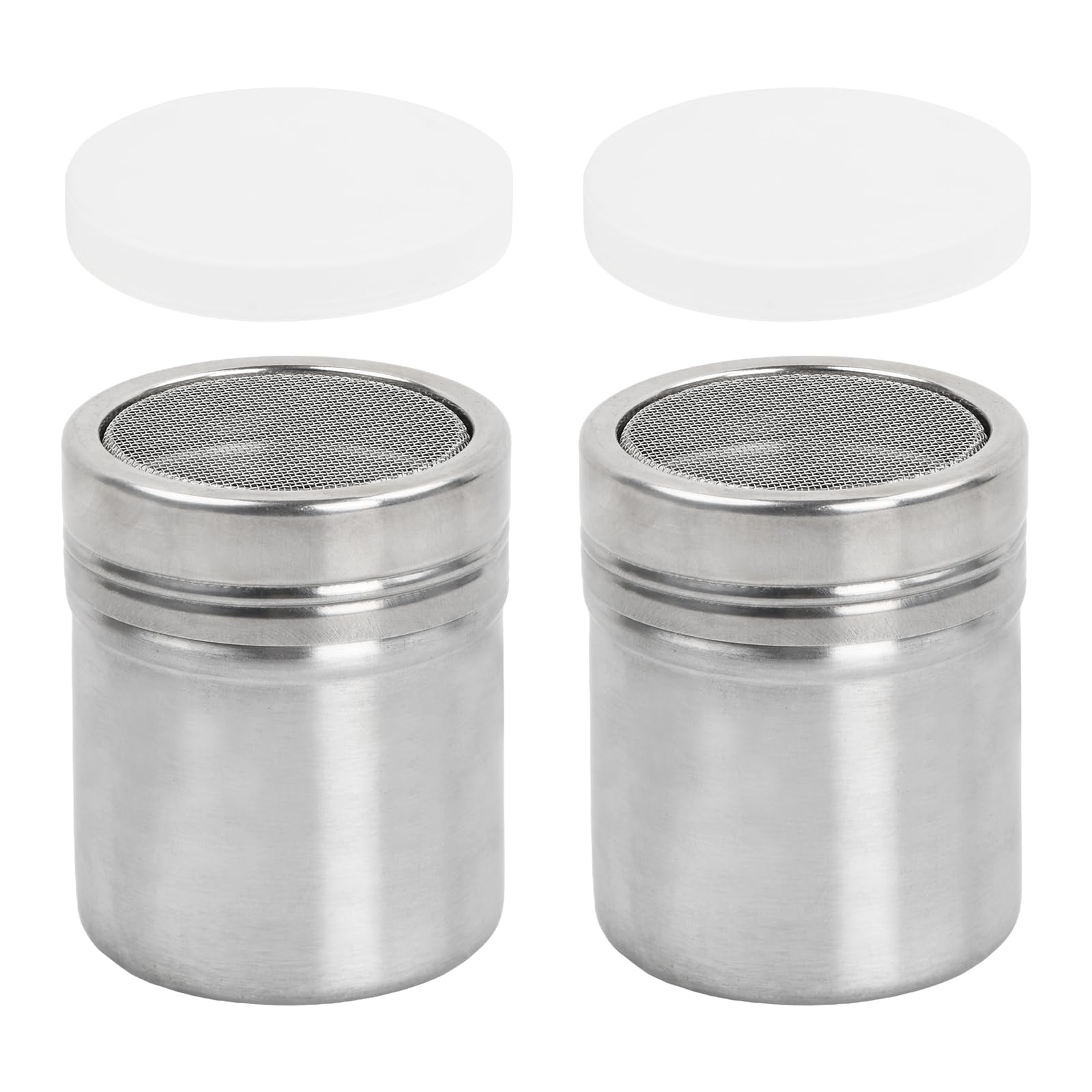 2Pcs Stainless Steel Coffee & Cocoa Powder Spreader, Salt Shaker, Fine Mesh Flour Duster with Lid