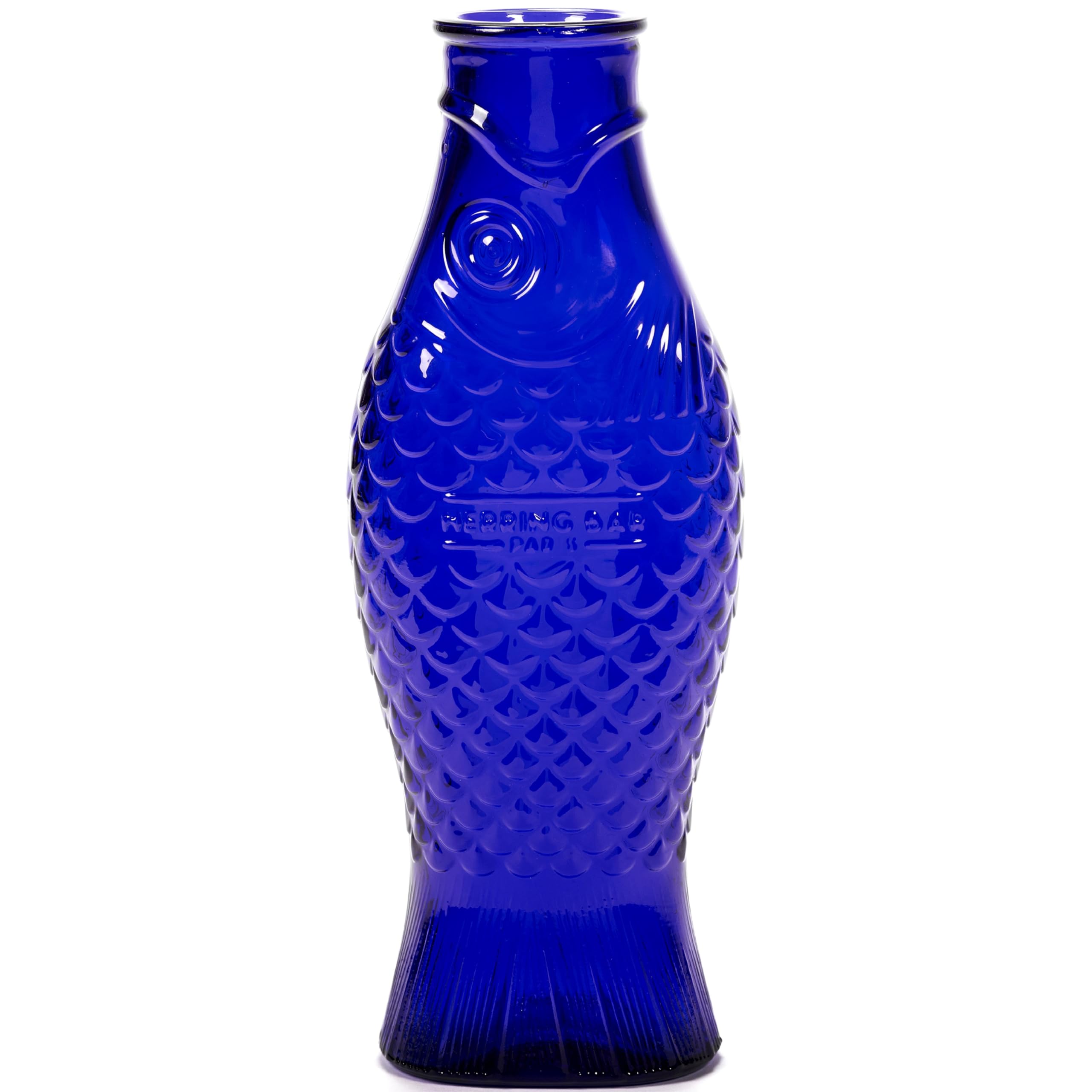 Glass Water Pitcher | Fish & Fish Glassware by Paola Navone | Wine Carafe Decanter 85cl | Clear Dark Blue Bottle Container, hot or Cold Drinks | Fridge Beverage Dispenser, Suitable as Vase