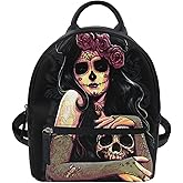 Freewander Fashion Women's Mini Backpack Purse Cool Cartoon Skull Printed Pu Leather Rucksack