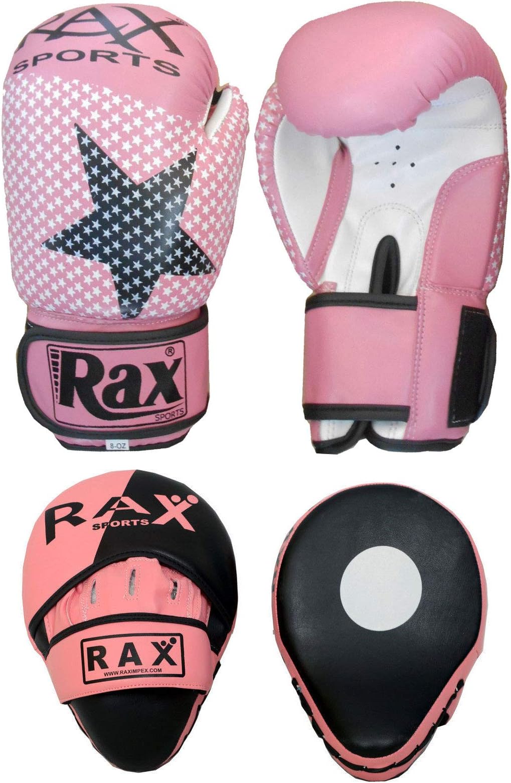 Boxing Set of 2 Pieces Boxing Gloves + Focus Pads Punching Bag Glove Training Sparring Bag Mitt Pink Color by RAX