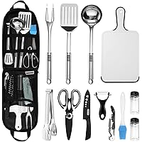 Odoland 14pcs Camping Kitchen Utensils Set, Portable Outdoor Cooking Utensil Mess Kit with Water Resistant Organizer Case for