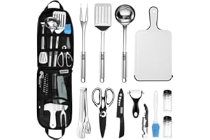 Odoland 14pcs Camping Kitchen Utensils Set, Portable Outdoor Cooking Utensil Mess Kit with Water Resistant Organizer Case for