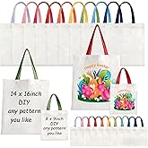 TAWZIN Sublimation Blank Tote Bags, 20Pcs Canvas Tote Bags 16.1 x 14 Inch, 9 x 8 Inch Small Canvas Tote Bag Reusable Grocery Bags Cloth Bags w/Colorful Handles for Heat Transfer, Easter Craft