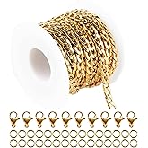 UMAOKANG 16.4 Feet Stainless Steel Gold Cuban Chains 5mm Twisted Links Chain Spool Necklace Chain Bulk with Open Jump Rings Lobster Clasps for Women DLY Bracelet Jewelry Making